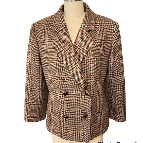 Vintage STEPHANIE ANDREWS Tartan Plaid Double Breasted DB Blazer Large EUC - Picture 1 of 10